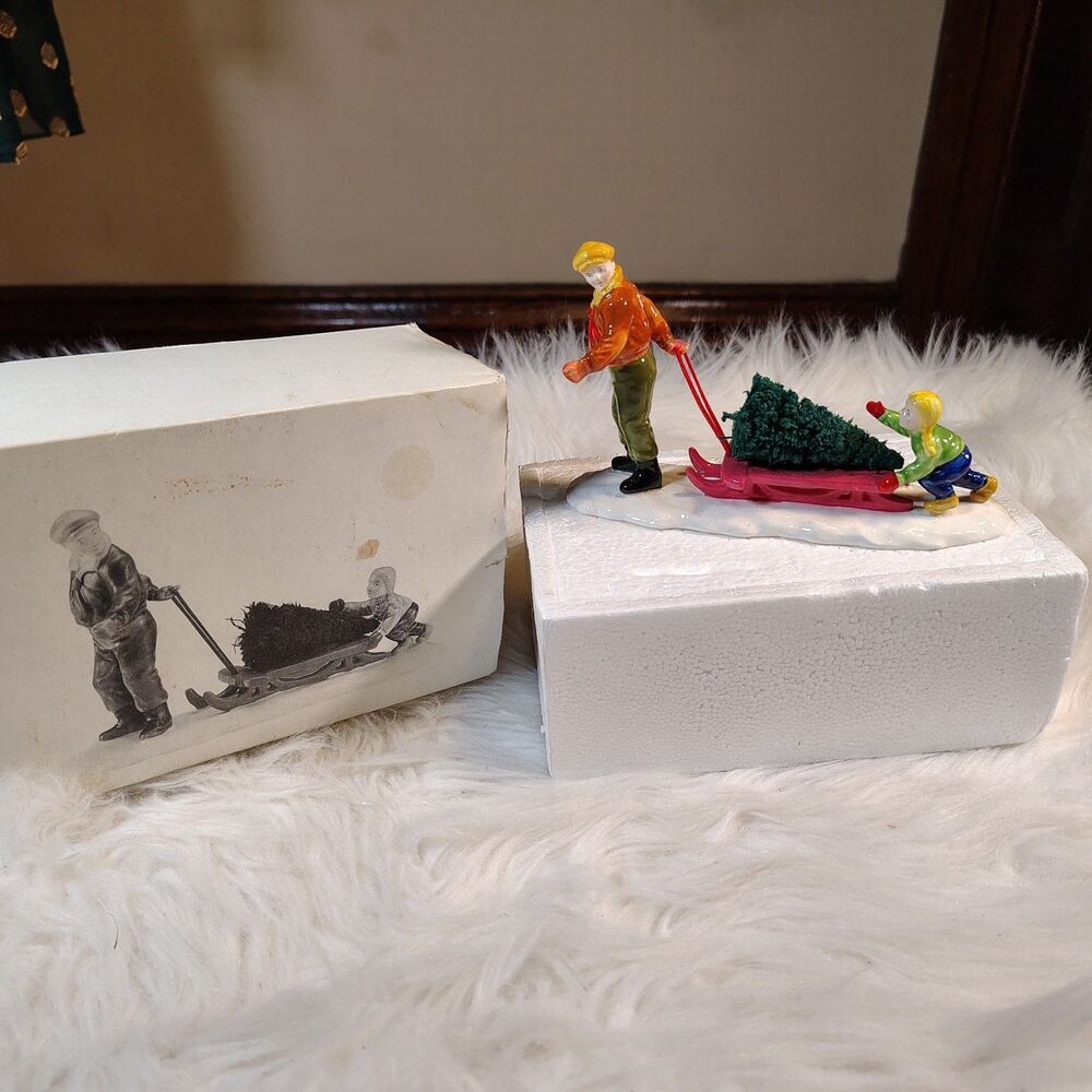 Department 56 1989 Vintage Original Snow Village Bringing Home The Tree 5169-1